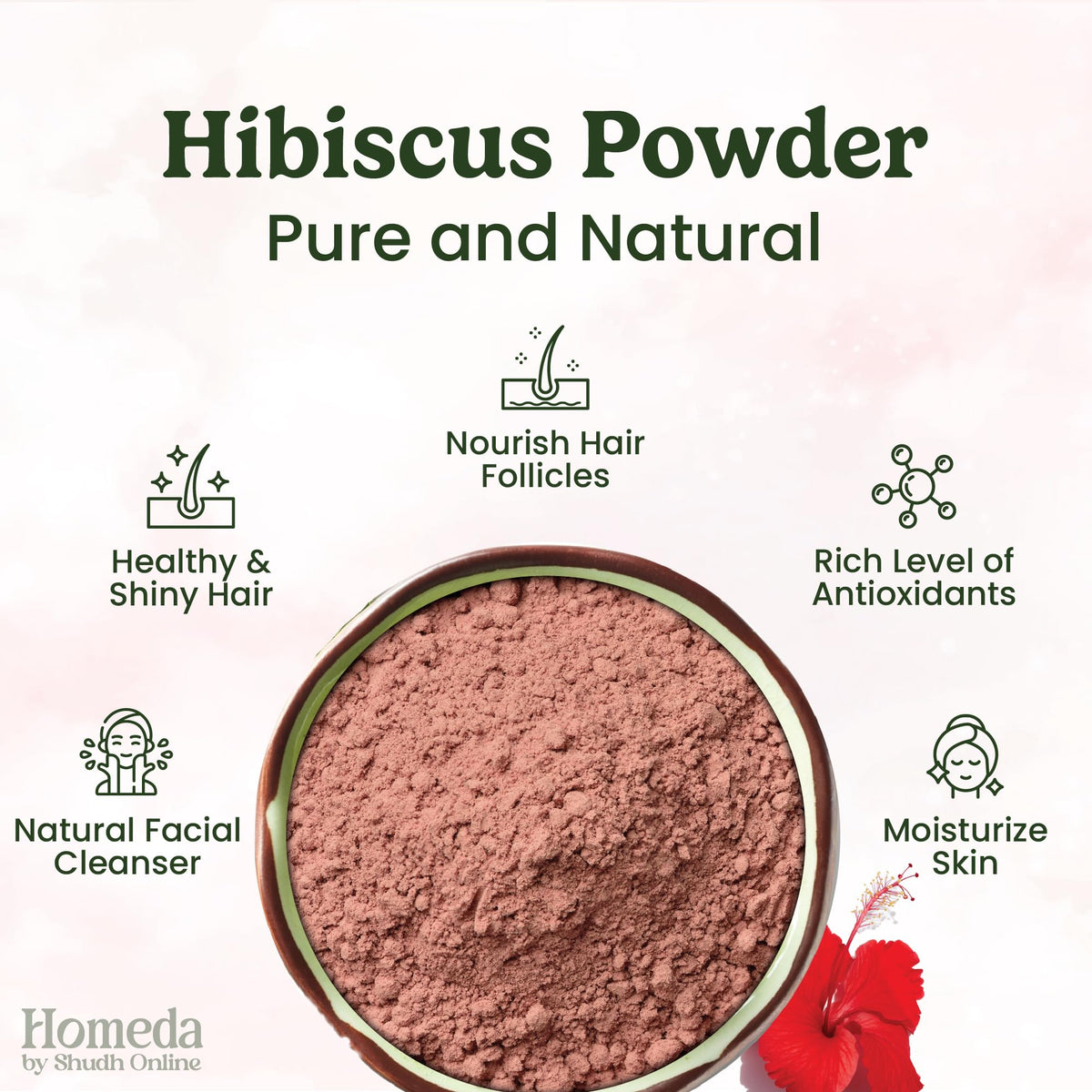 Homeda Organic Hibiscus Powder for Hair Growth (7 oz - 0.45 lb) Pure Sabdariffa Flower Powder - Dried Hibiscus Flower for