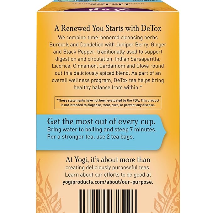 Yogi Tea DeTox Tea - 16 Tea Bags per Pack (6 Packs) - Organic Herbal Tea - Includes Burdock, Dandelion, Ginger Root, Black Pepper