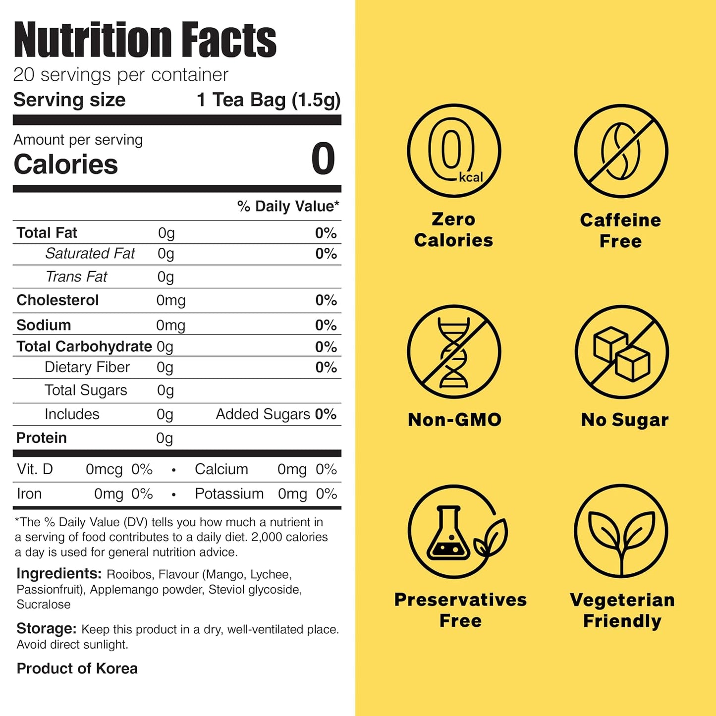 Damtuh Apple Mango Rooibos Cold Brew Tea Bags, Caffeine-Free, 20 Count | Sweet apple and mango with smooth rooibos; zero sugar, zero carbs, sweetened with stevia; cold brew bags