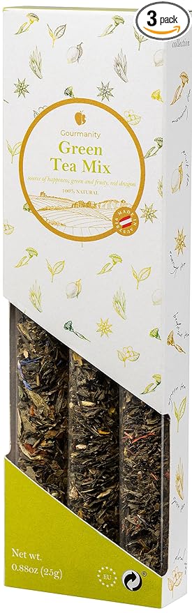 Gourmanity Japanese Loose Tea Sampler, 3 Flavors of Green Herbal Tea Mix with Floral & Fruity Notes, Great Gift for any Tea Enthusiast, Product of Austria, 0.88oz