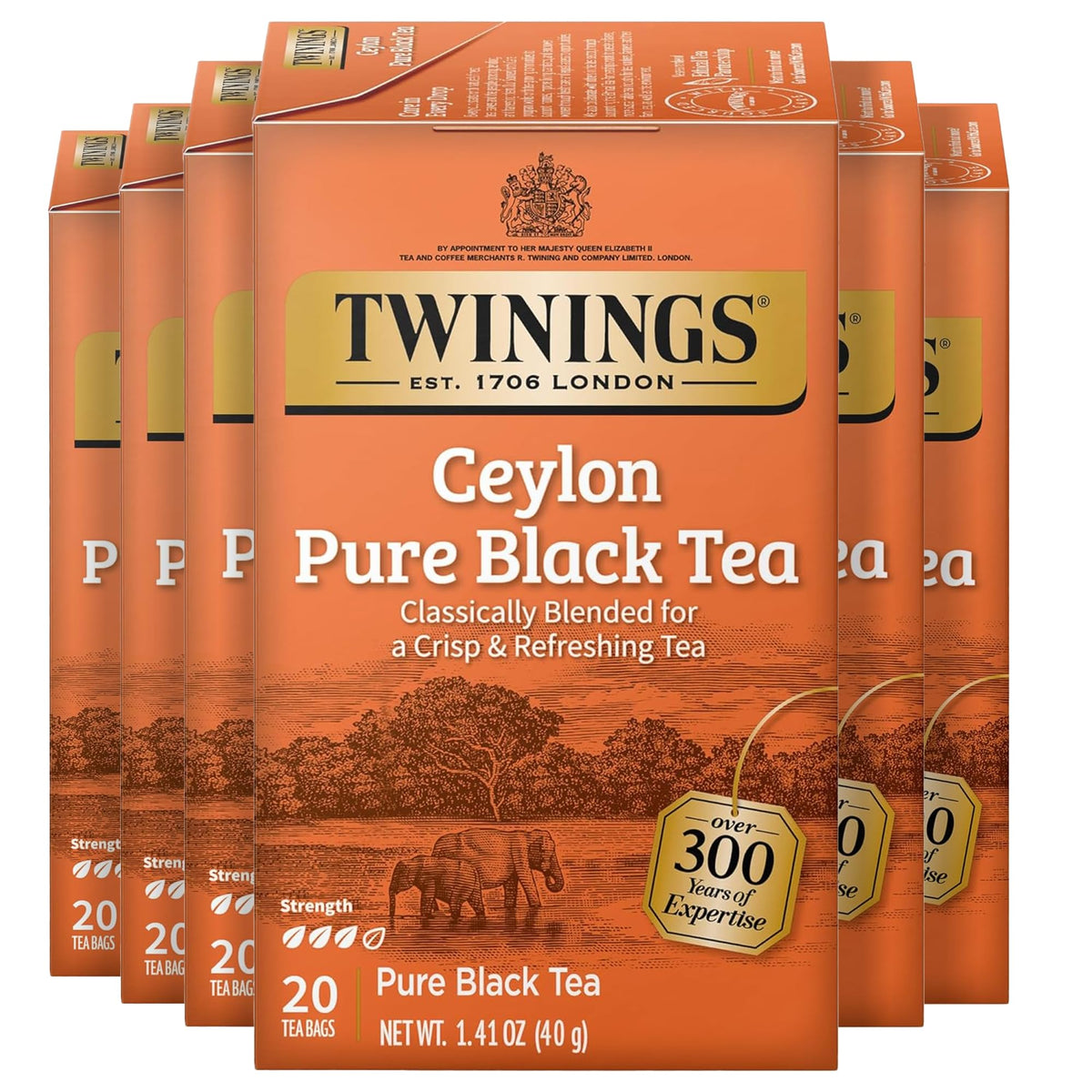 Twinings Ceylon Pure Black Tea Individually Wrapped Bags, 20 Count (Pack of 6), formerly Ceylon Orange Pekoe, Crisp