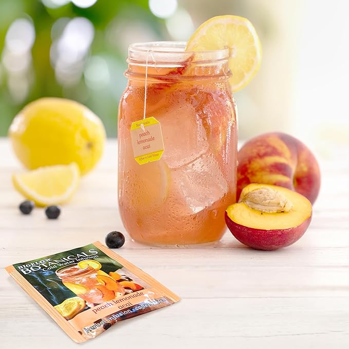 Bigelow Botanicals Cold Water Infusion Peach Lemonade with Acai, Caffeine Free Herbal Tea with Peach and Lemonade Flavor, 18 Count Box (Pack of 6)