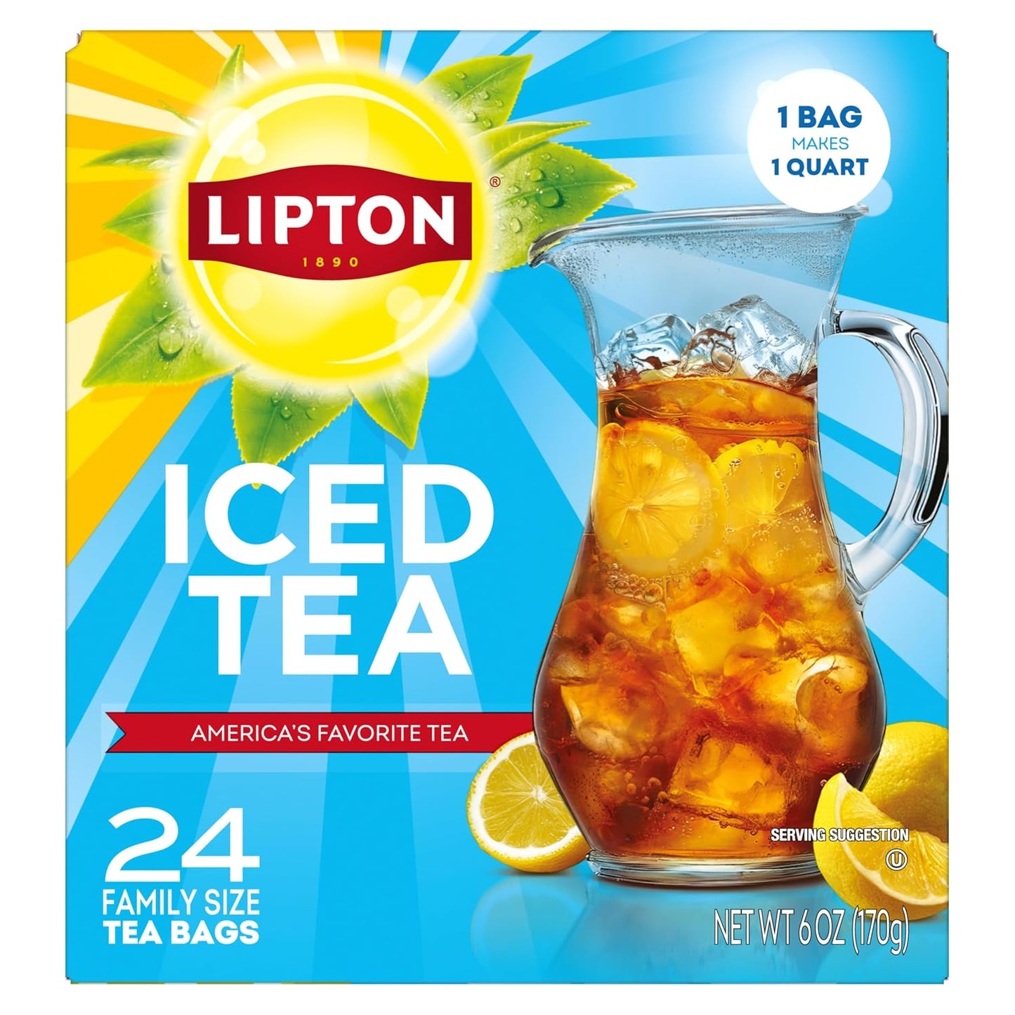 Lipton Unsweetened Iced Tea Bags Family Size 24-Count Zero Calories Rainforest Alliance Certified Black Tea Leaves for Hot Brew Cold Drink 1 Bag Makes 1 Quart Premium Quality