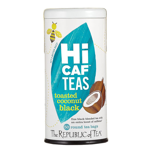 The Republic of Tea HiCAF Toasted Coconut Black Tea, High Caffeine, 50 Ct | A bold cup for morning or afternoon. Brisk and full-bodied with creamy finish and sweet licorice. Gluten Free and Carb Free.