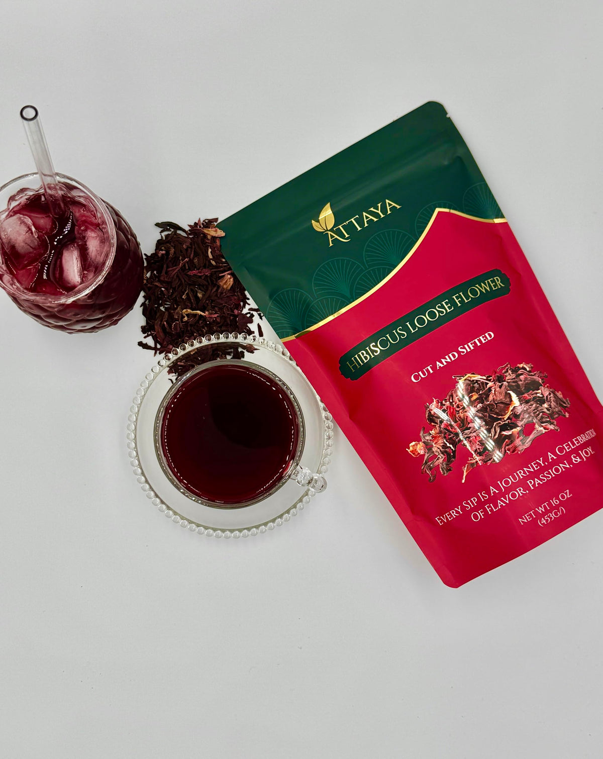 ATTAYA Hibiscus Loose Flowers, Flor de Jamaica, 16oz, Caffeine-Free Sun-Dried Tea