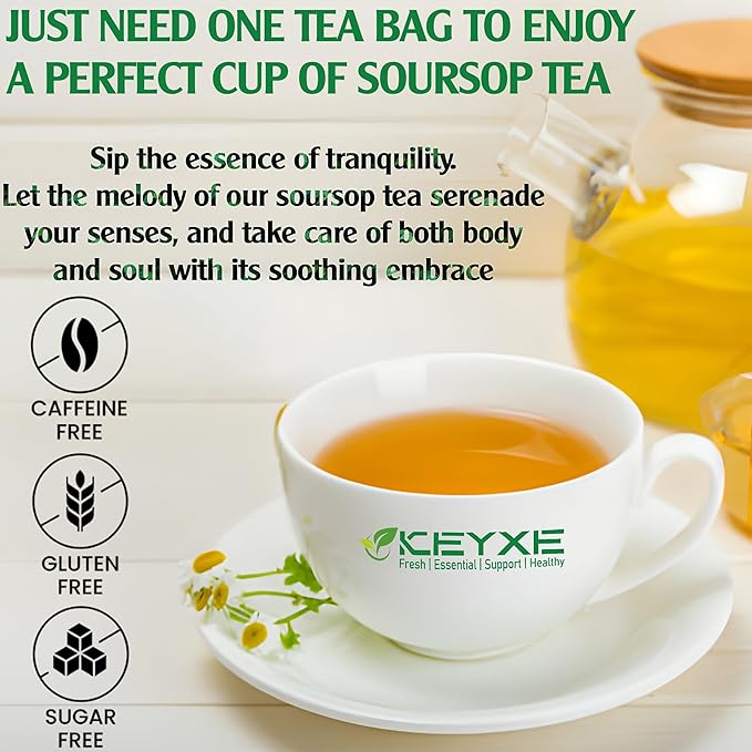 Keyxe - USDA Organic Soursop Graviola Leaves Tea 110 Bags. Non-GMO Verified, 100% Organic Soursop Leaves for Gluten Free, Caffein Free