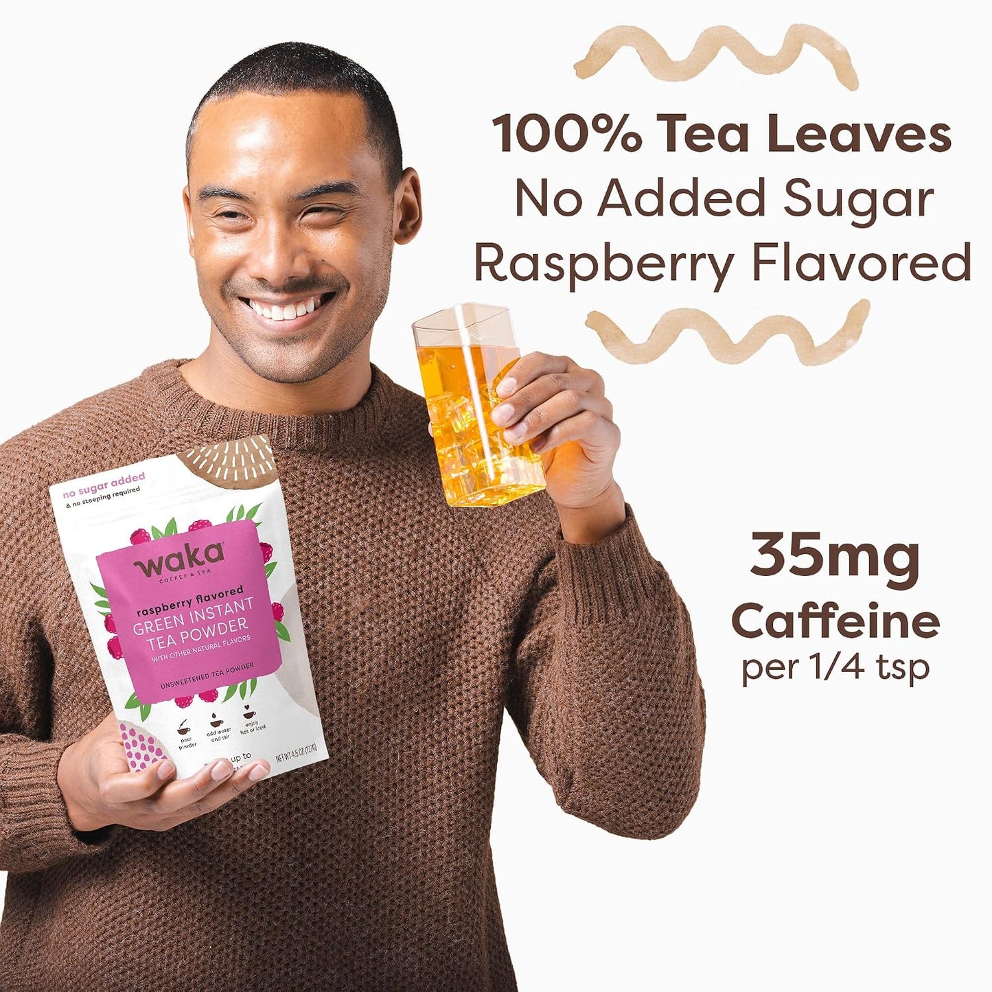 Waka Instant Green Tea Mix, Raspberry Flavored, Sugar-Free, 4.5 oz | Naturally Flavored, Unsweetened Concentrated Green Tea Powder, Makes up to 200 Hot or Iced Cups
