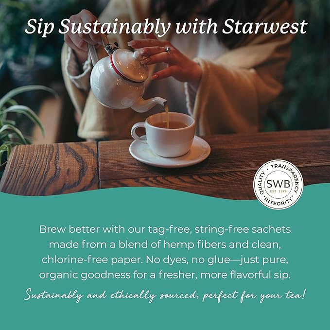 Starwest Botanicals Organic Spearmint Leaf Tea - Caffeine Free Herbal Tea, Promotes Calm, USDA Organic Spearmint Leaf, String Free Sachets, Non GMO