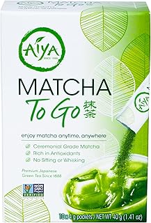 Aiya Matcha To Go Single Serve Packs - Ceremonial Grade Pure Matcha Green Tea Powder (10 Count)