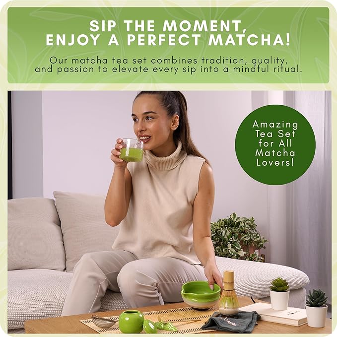 9 Pcs Matcha Whisk Set – Bamboo Matcha Whisk, Bowl, Scoop and Sifter – Complete Matcha Tea Set and Kit for Making Matcha at Home, Cup and Accessories