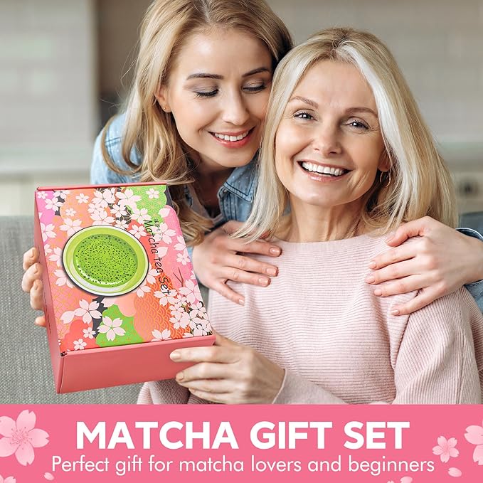 8 PCS Matcha Whisk Set Cute cute matcha bowl and Bamboo whisk set Ceremonical Matcha Making Kit Ceramic Whisk Holder Stand, Sifter, Scoop Japanese Tea Tools For Ceremony Gift-Pink