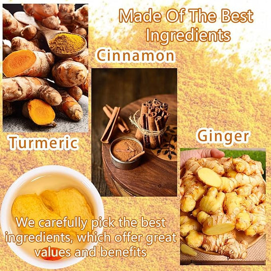 Turmeric and Ginger Powder Supplement - 60 Teabags 3 in 1 Turmeric Ginger Cinnamon Tea Bags, Curcuma Teas Bag Hand-made Blend, 100% Natural & No Additives & Caffeine Free, Improve Digestion, Support Brain, Weight, Skin and Sleep(60 Count)