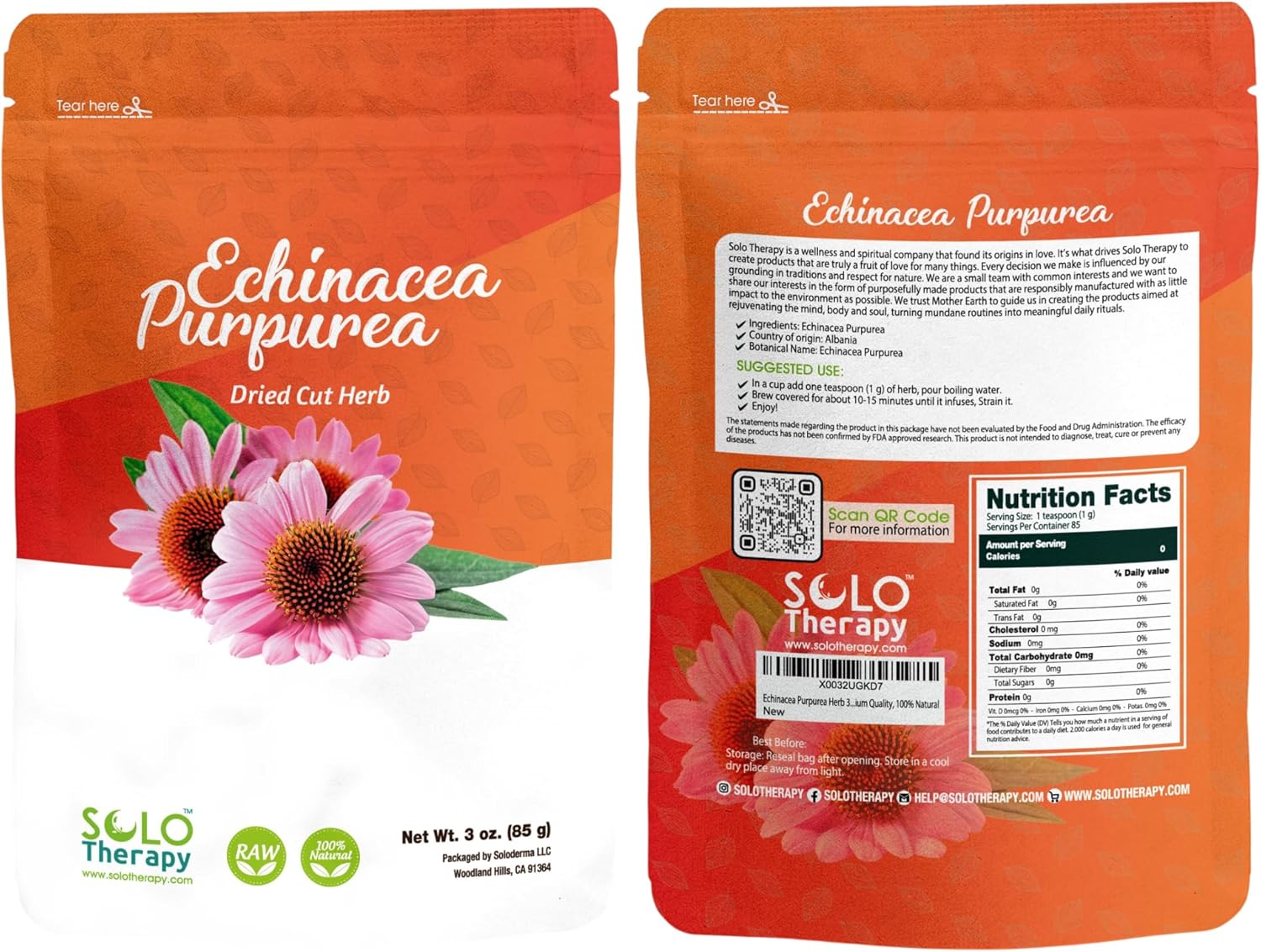 Echinacea Purpurea Herb 3 oz, Echinacea Purpurea Herb Tea, Dried Cut Herb, Resealable Bag, Premium Quality, 100% Natural
