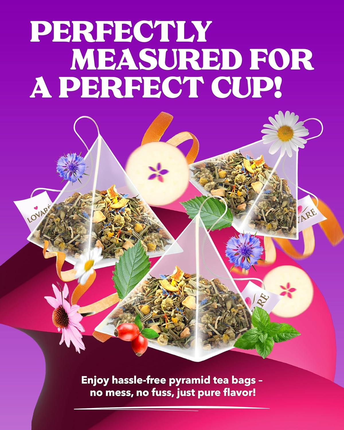 LOVARE Alpine Herbs Tea Pouch - Pyramid Tea Bags 50 Pack x 2 g - Made in Ukraine - Doypack with Lemongrass, Chamomile Flowers, Rose Hips, Orange, Blackberry, and More - Flavored Tea Pyramid Bags