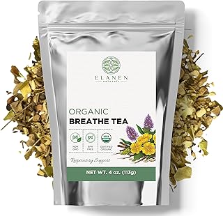 Elanen Naturals Organic Breathe Tea 4 oz. (113g), USDA Certified Organic Lung Tea for Bronchial Wellness and Smokers, Respiratory Blend, Gordo Lobo Herbs Loose Leaf, Mullein Detox Lungs, Cut & Sifted