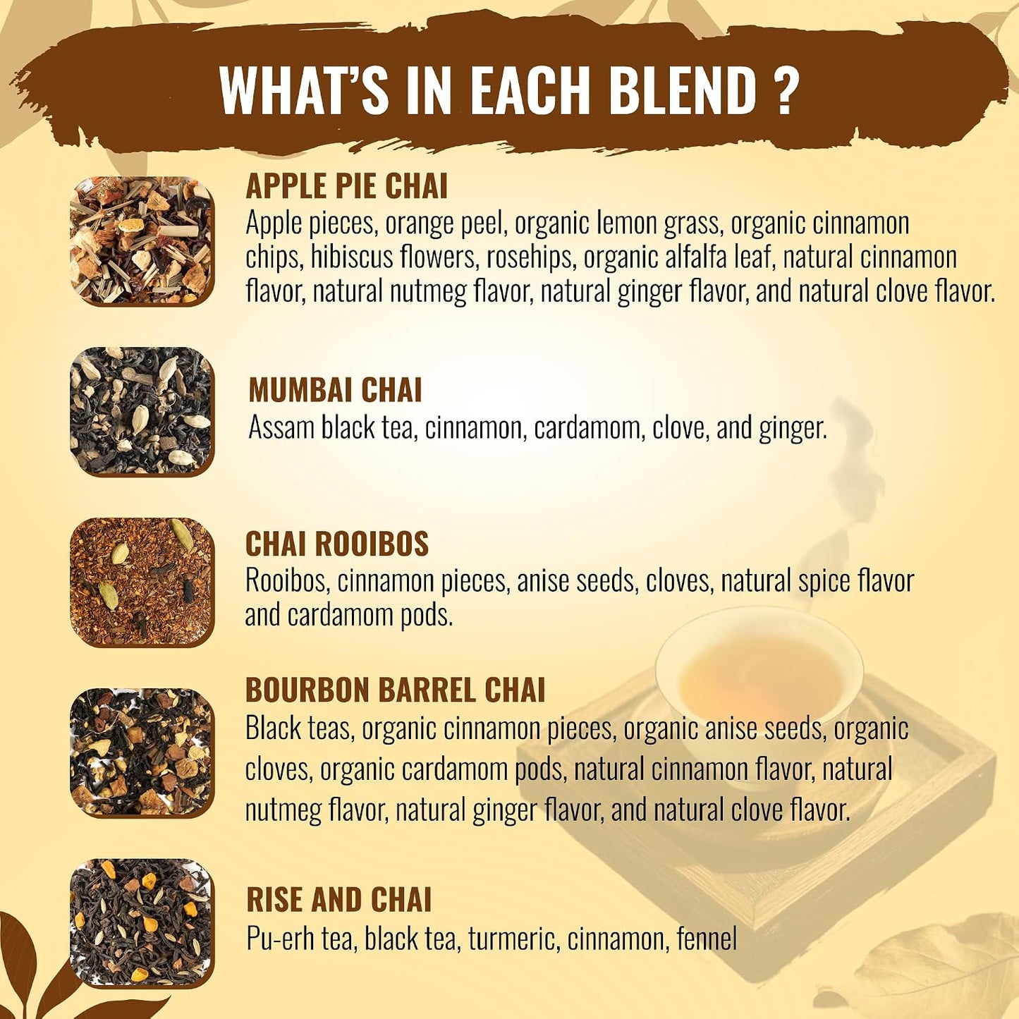 Tea Runners Chai Tea Variety Pack – Apple Pie, Bourbon Barrel, Chai Rooibos, Mumbai, Rise and Chai – Loose Leaf Tea Sampler – Spiced Black &amp; Rooibos Blends – 0.75 oz Each, Pack of 5