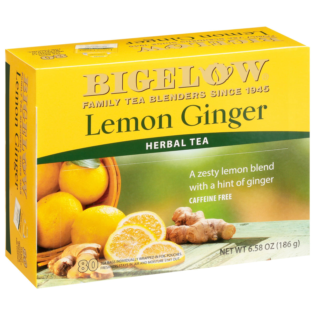 Bigelow Tea Bigelow Lemon Ginger, 80 Count Box (Pack of 1) Caffeine Free Herbal Tea , 80 Tea Bags Total