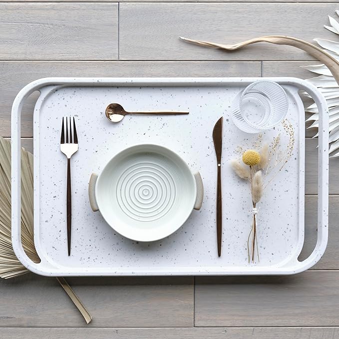 LINE+ARC Waterproof, Easy-to-Clean, 18"x12" Serving Tray Extra Large Handles (Mint) 100% Food-Grade Melamine for Breakfast, Dinner, Bed, Tea, Crafts