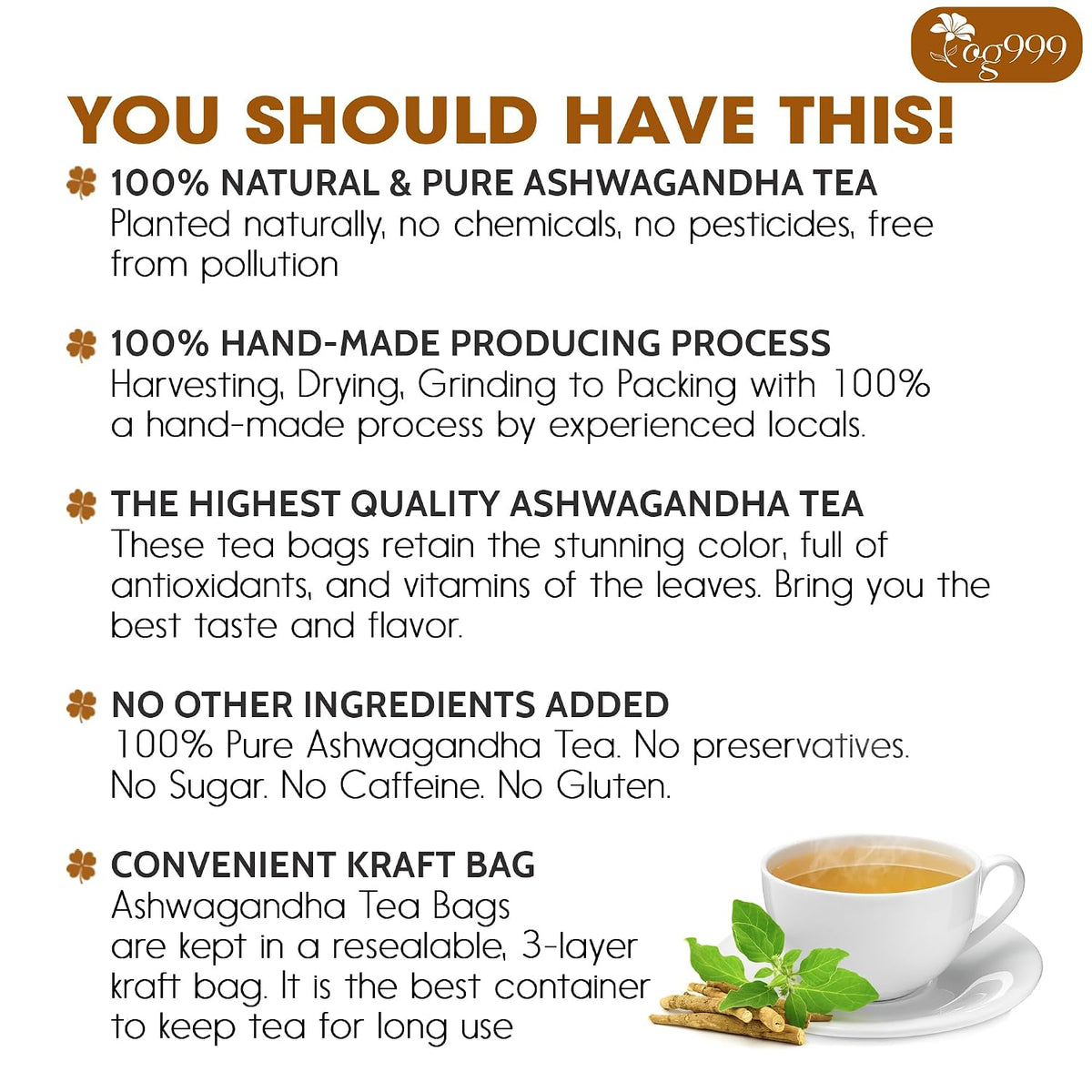 TOG999 Premium Ashwagandha Tea Bags