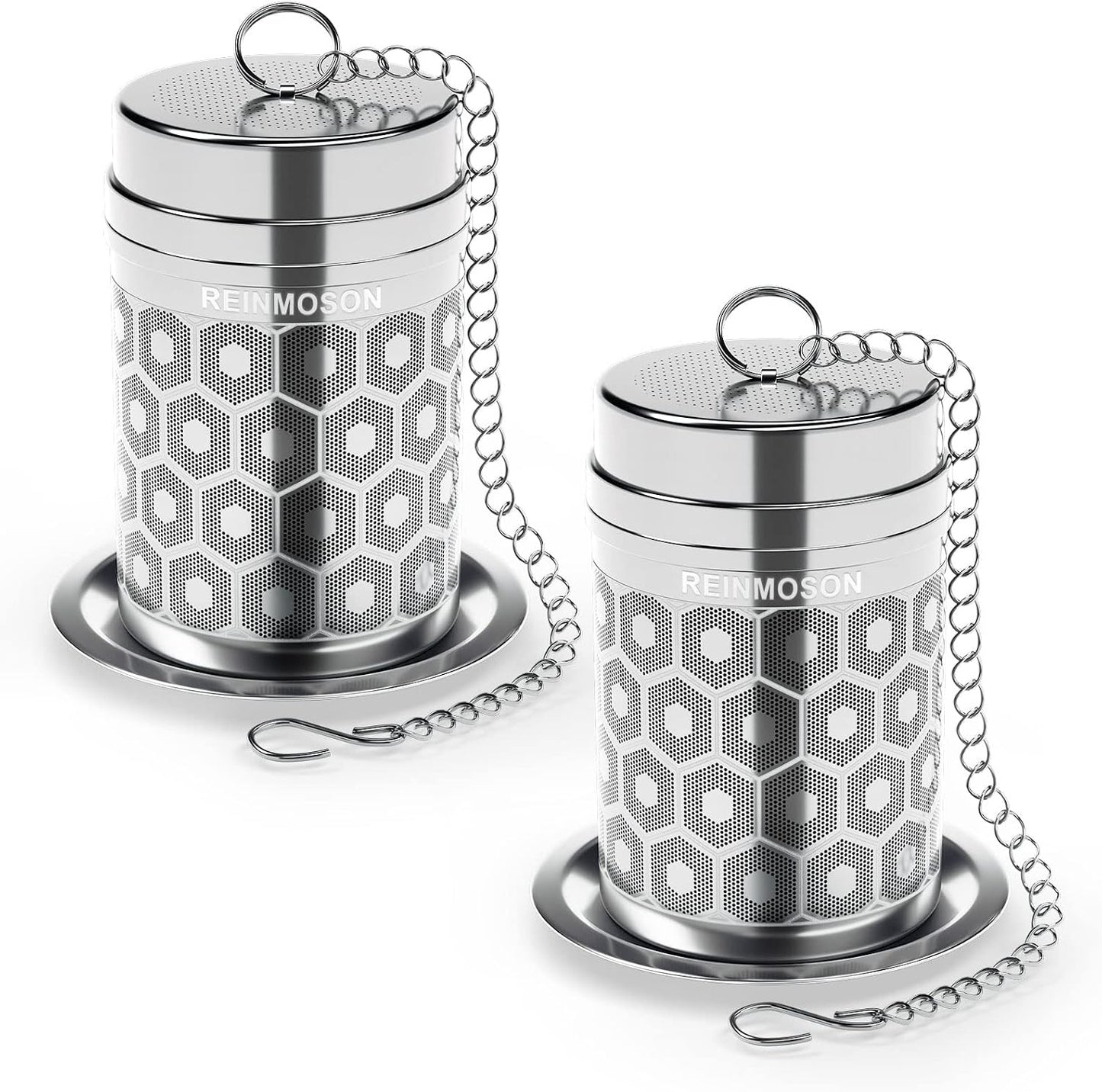 2 Pack Reinmoson 304 Stainless Steel Tea Strainers for Loose Tea 1.5”x2.2” | Extra Fine Mesh Tea Infuser for Loose Leaf Tea Steeper, Updated Slim Threaded Lid Tea Ball for Cup, Mug, Teapot, Kettle
