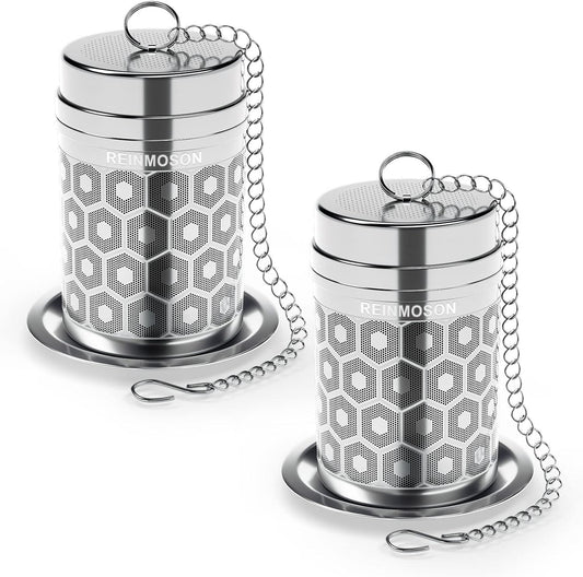 2 Pack Reinmoson 304 Stainless Steel Tea Strainers for Loose Tea 1.5”x2.2” | Extra Fine Mesh Tea Infuser for Loose Leaf Tea Steeper, Updated Slim Threaded Lid Tea Ball for Cup, Mug, Teapot, Kettle
