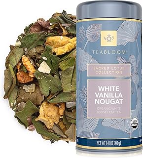 Teabloom Organic White Tea, White Vanilla Nougat Loose Leaf Tea, Sweet and Satisfying with Vanilla and Coconut, USDA Certified Organic and Kosher Certified, 1.41 oz/40 g Canister Makes 35-50 Cups