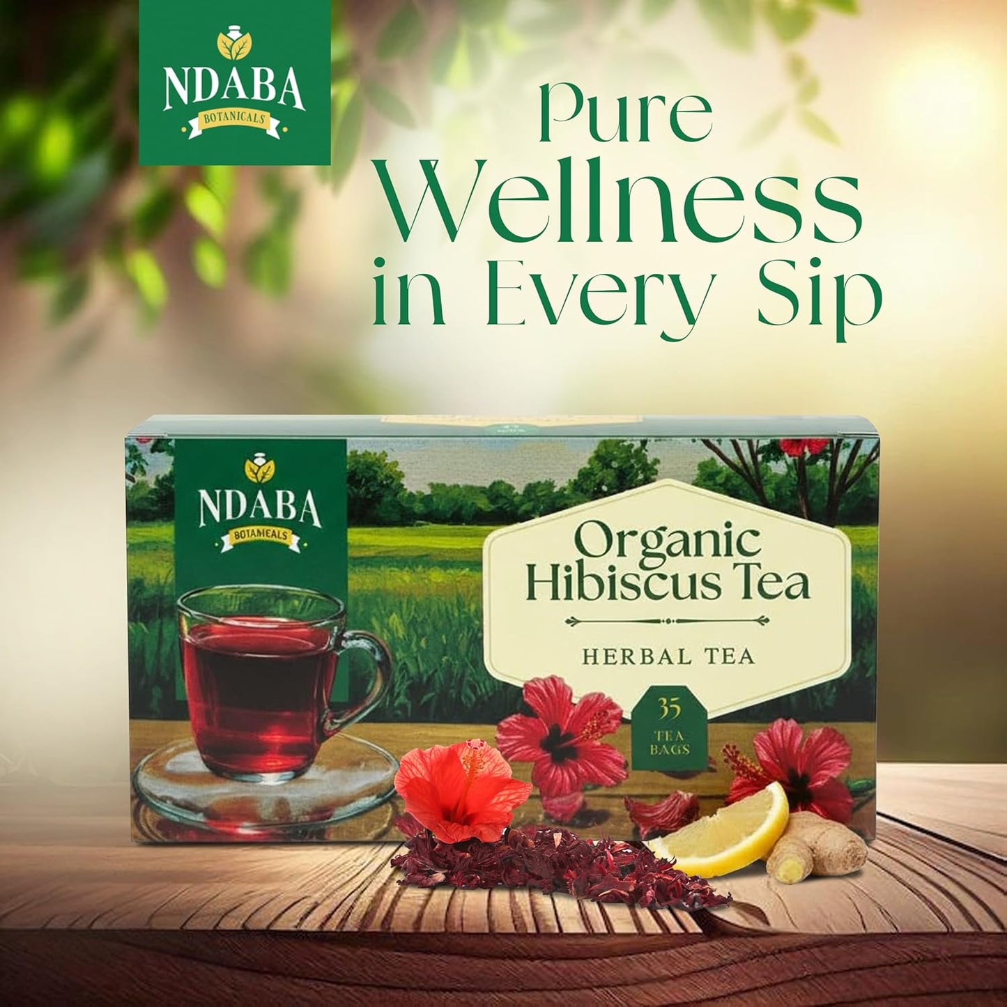 Organic Herbal Tea Bags, 35 count - Mix of Dried Hibiscus, Lemon, Ginger and Cloves herbal Tea Bags - Sugar Free - Caffeine Free - USDA Certified Organic Herbal Tea Mix