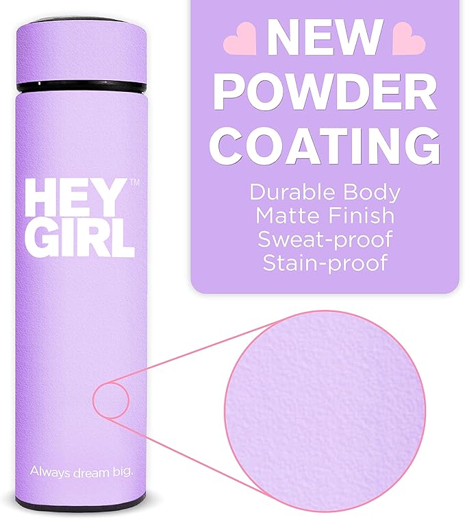 Hey Girl Tea Infuser Bottle 450ml - Insulated Stainless Steel Water Bottle - Tea Tumbler with Tea Diffuser