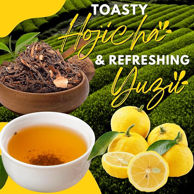 Chasandai Yuzu Citrus Hojicha Teabags - Premium Roasted Green Tea with Natural Yuzu Powder, No Artificial Flavors or Colors, 8 Tea Bags, Made in Japan