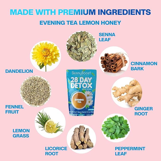 Skinny Boost Evening Detox Tea-14 Tea Bags Total, Supports Detox and Cleanse, Reduce Bloating, 100% All Natural, Vegan, Non GMO
