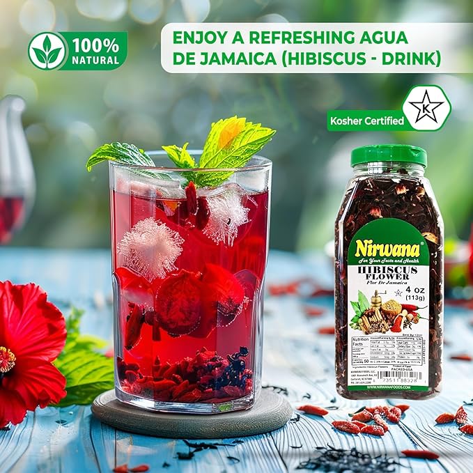 Premium Dried Hibiscus Flowers – Whole Flower Petals for Herbal Infusions, Loose Leaf Blends, and Culinary Use – Great with Dandelion Root, Raspberry Leaf, and More 4 oz Jar