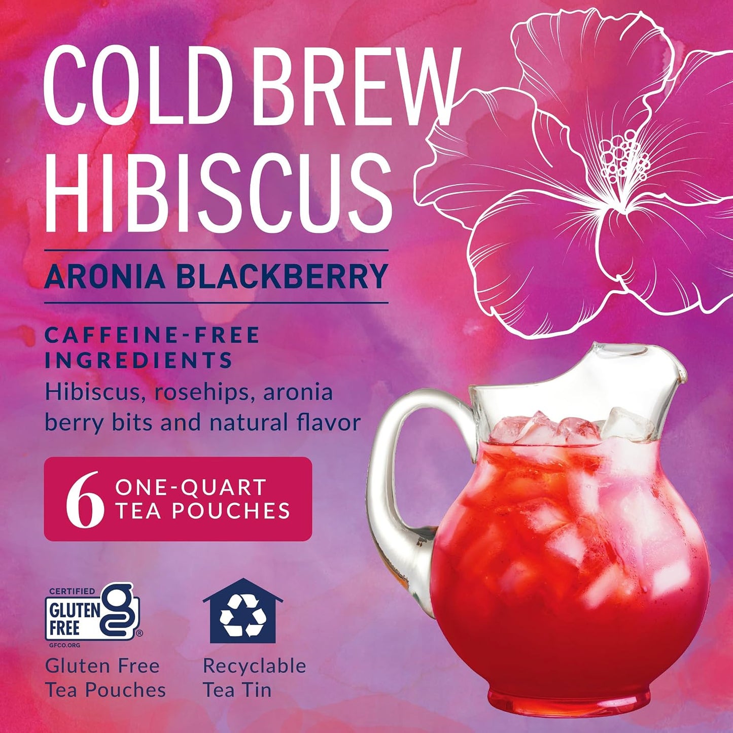 The Republic of Tea Cold Brew Hibiscus Aronia Blackberry Iced Tea, 6 Ct | Herbal Tea, Caffeine Free, Cold Brew Hibiscus with Dark Berry Flavor, Rosehips and Aronia Berry Bits