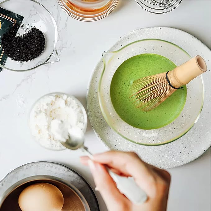 Glass Matcha Bowl With Pouring Spout, Ceremonial Mixing Chawan 20 oz 590ml, Clear Traditional Japanese Style Matcha Green Tea Cup Mug, Hammer Spouted Matcha Mixer