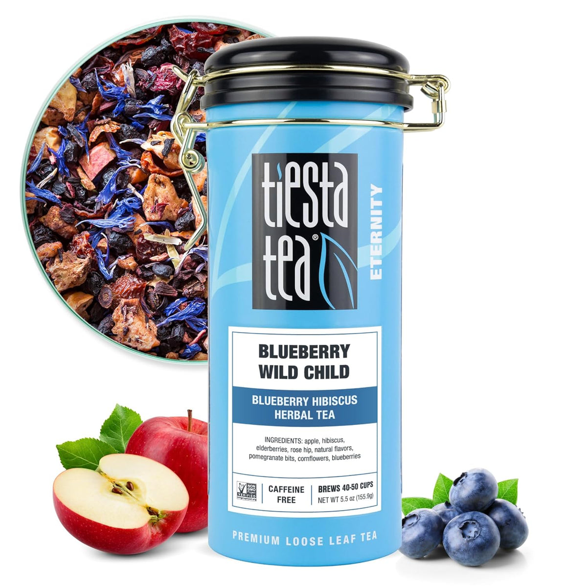 Tiesta Tea Blueberry Wild Child, Loose Leaf, Blueberry Hibiscus Herbal Tea, Premium Non-Caffeinated Blend, Make Hot or Iced, Brews Up to 50 Cups, 5.5 Ounce Refillable Tin