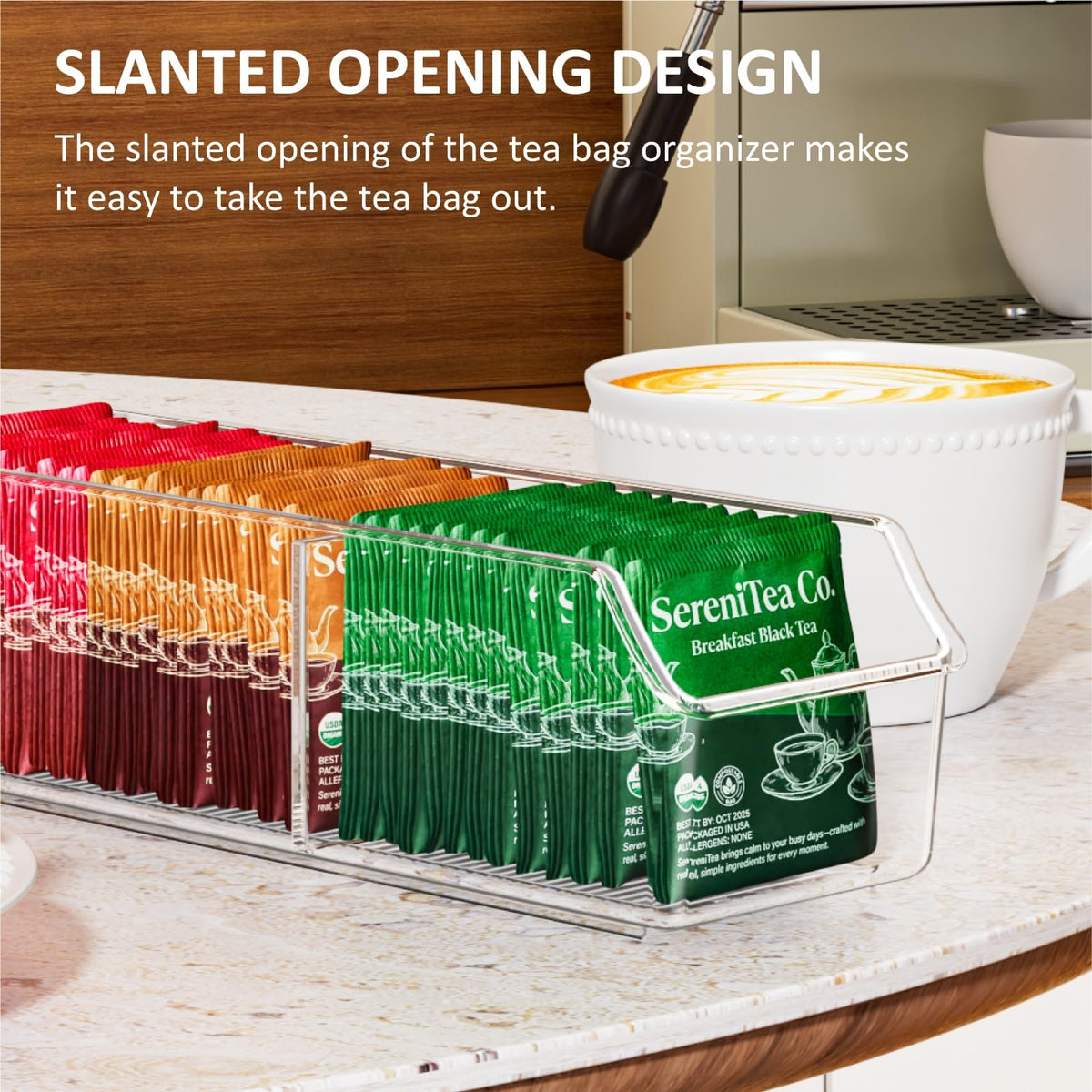 FUCDTEFC Tea Bag Organizer, Tea Bag Holder Box Storage Bin, Clear Tea Packet Plastic Drawer, Sugar Packet, Coffee, Condiment