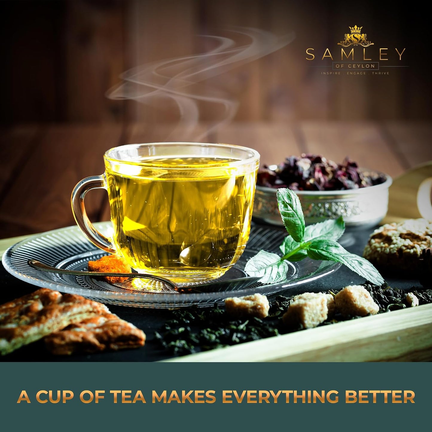 SAMLEY CEYLON - Green Tea Loose Leaf - Ceylon Tea Premium Green Tea - Mountain Fresh Sri Lanka Pure Fantasy Blend - Loose Leaf Specialty Grade Authentic Quality - 3.5oz Package