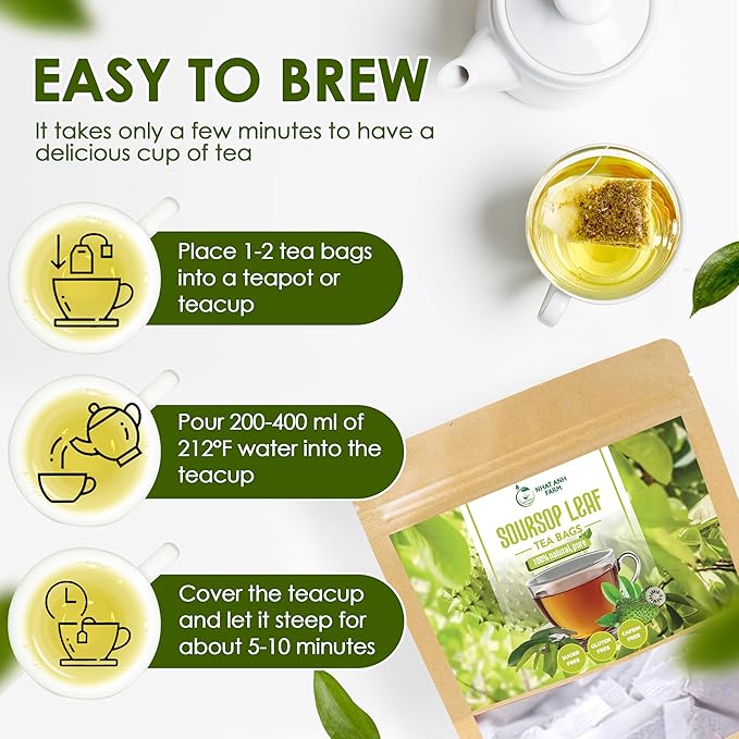 Nhat ANH Farm - Premium Soursop Leaves Tea Bags - Dried Soursop Graviola Leaves 40 Teabags, 2.5g/bag - Sugar/Caffeine/Gluten Free