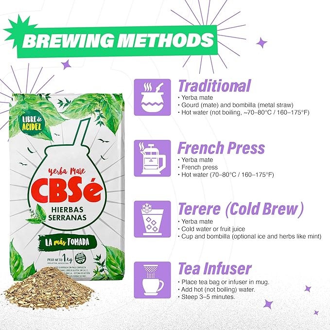 CBSe Hierbas Serranas Yerba Mate – Loose Leaf Yerba Mate Tea with Mountain Herbs, Naturally Caffeinated, Gluten-Free, 1 kg (2.2 lbs)