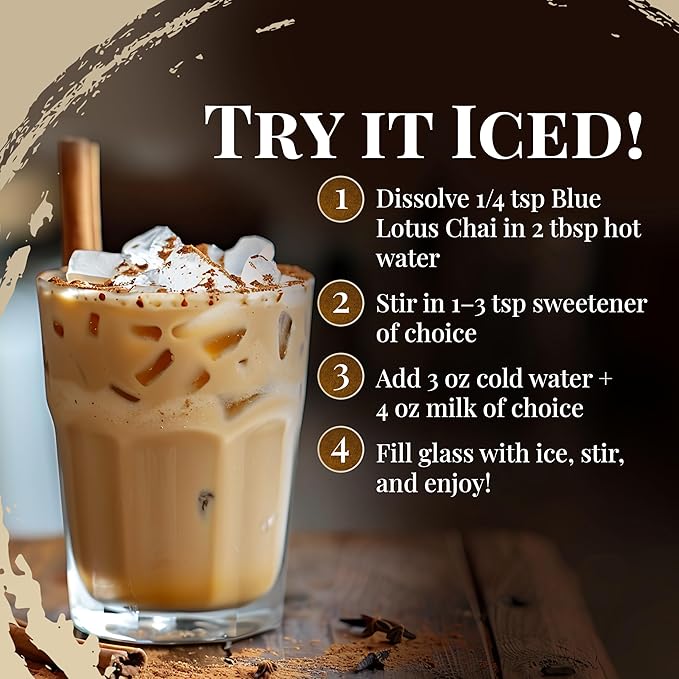 Blue Lotus Chai - Golden Rooibos Flavor Masala Chai - Makes 17 Cups - 0.5 Ounce Masala Spiced Chai Powder with Organic Spices - Instant Indian Tea No Steeping - No Gluten