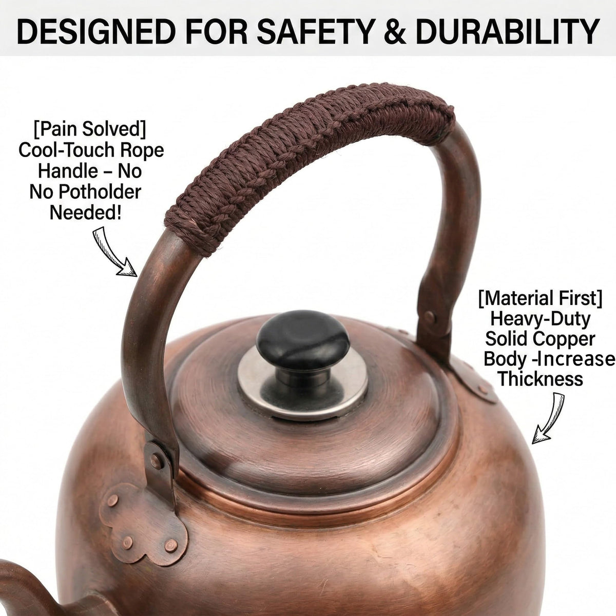 wloadry 3.2 QT Solid Copper Whistling Kettle | Large Capacity & Cool-Touch Handle