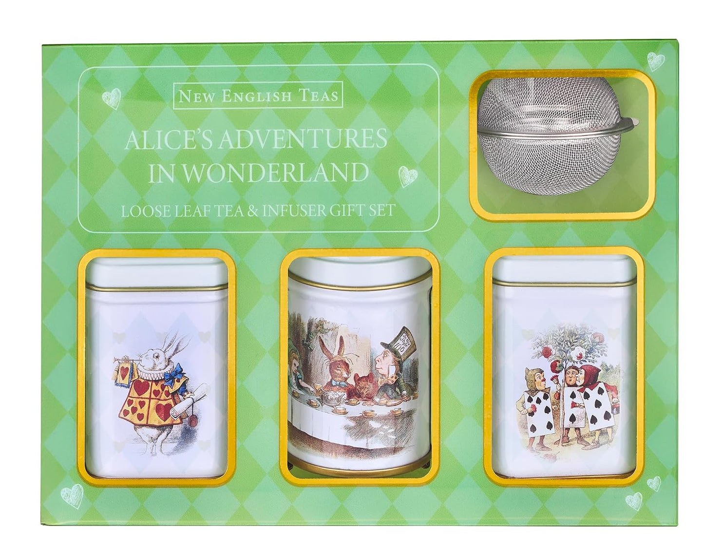 New English Teas Alice in Wonderland Tea Infuser Set 2.5 oz Loose Leaf Tea | Black Tea, English Breakfast, Earl Grey + Infuser Included, Gifts for Tea Lovers