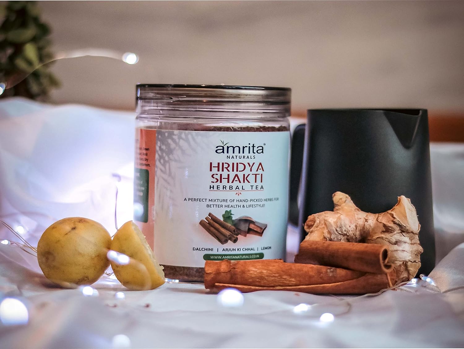 Amrita Naturals Hridya Shakti Herbal Tea Arjun Bark Instant Blend 250g x 2 Pack Caffeine Free Vegan Gluten Free No Artificial Additives Natural Plant Based Herbal Tea Powder