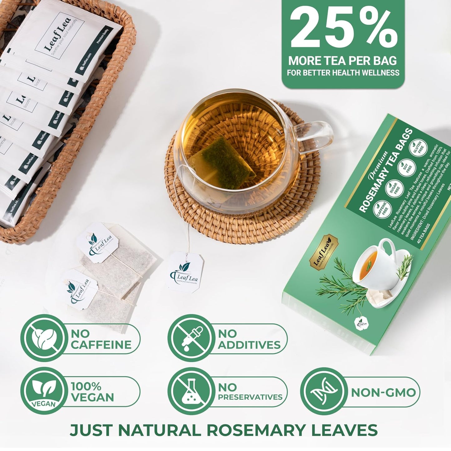 LeafLea Rosemary Tea Bags, Single-Ingredient Rosemary Leaf Tea, 80 Count