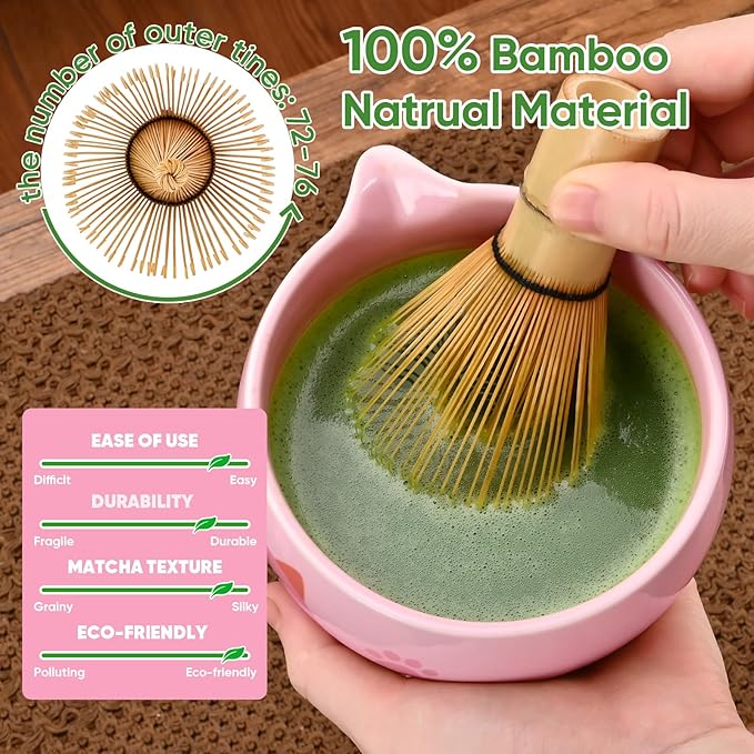 Matcha Whisk Set, 5Pcs Ceramic Matcha Set Includes Matcha Bowl, Matcha Whisk and Holder, Bamboo Scoop and Sifter, Ideal Matcha Bowl Set for Authentic Matcha Tea Experience