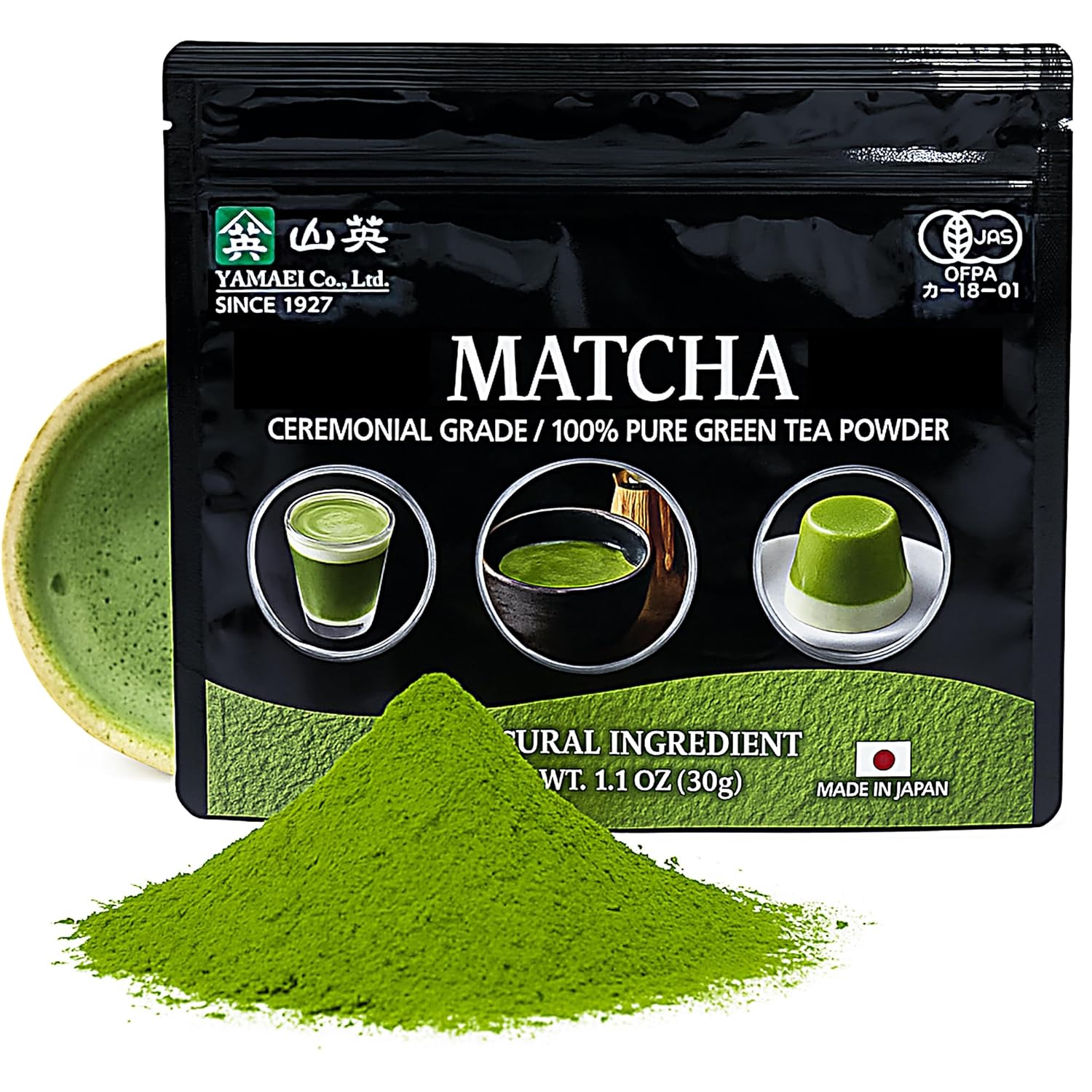 YAMAEI, Matcha Powder, Ceremonial Grade, 30g, Japanese Green Tea, First Harvest, Use for Drinking, Latte