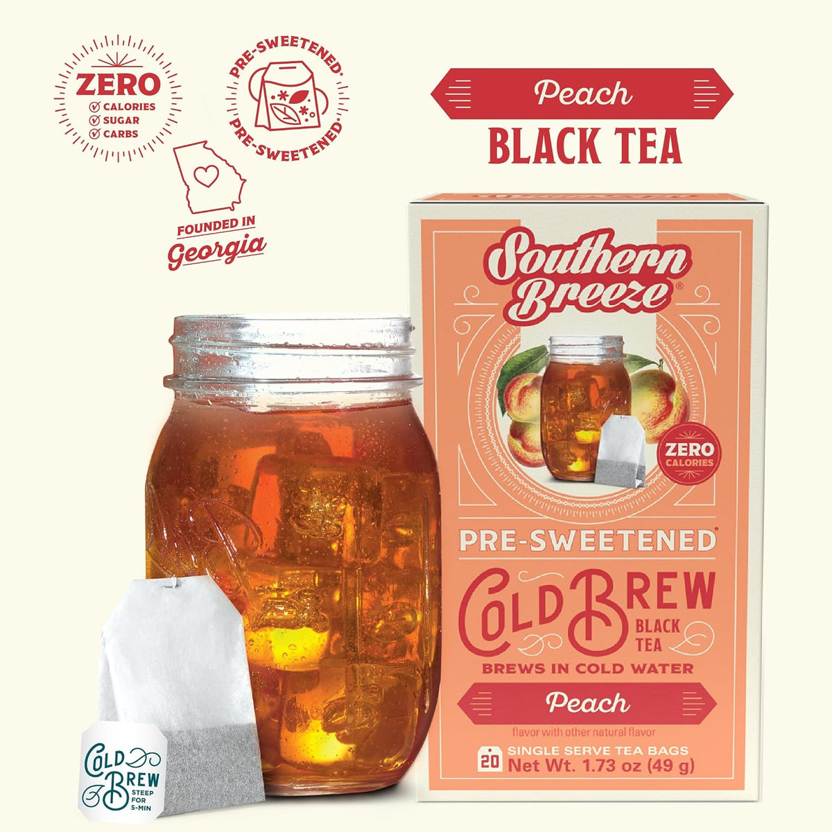 Southern Breeze Cold Brew Sweet Tea Peach Iced Tea 20 Tea Bags