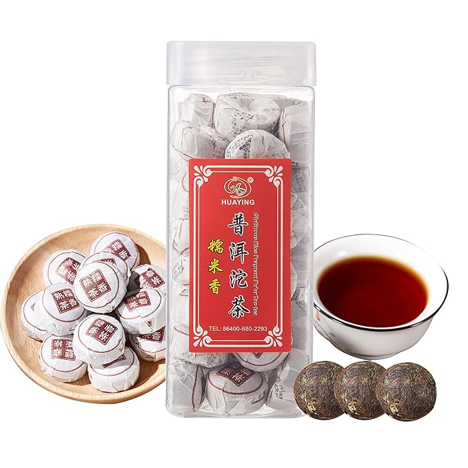 HUAYING Ripe Pu-erh Tea Mini Tea Cake with Glutinous Rice Fragrant, Loose Leaf (240g)