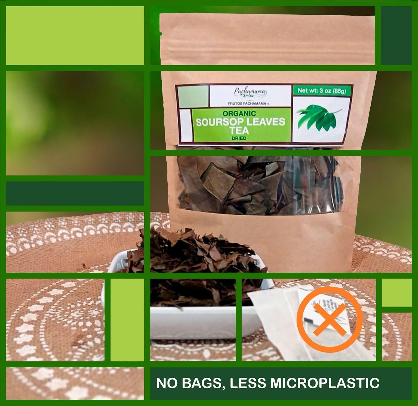 Frutos Pachamama | Organic Soursop Leaves Tea – 100% Pure Dried Guanabana Leaf, Sun-Dried &amp; Hand-Selected for Freshness | Supports Immunity, Relaxation &amp; Digestion | 3 oz (85 g)
