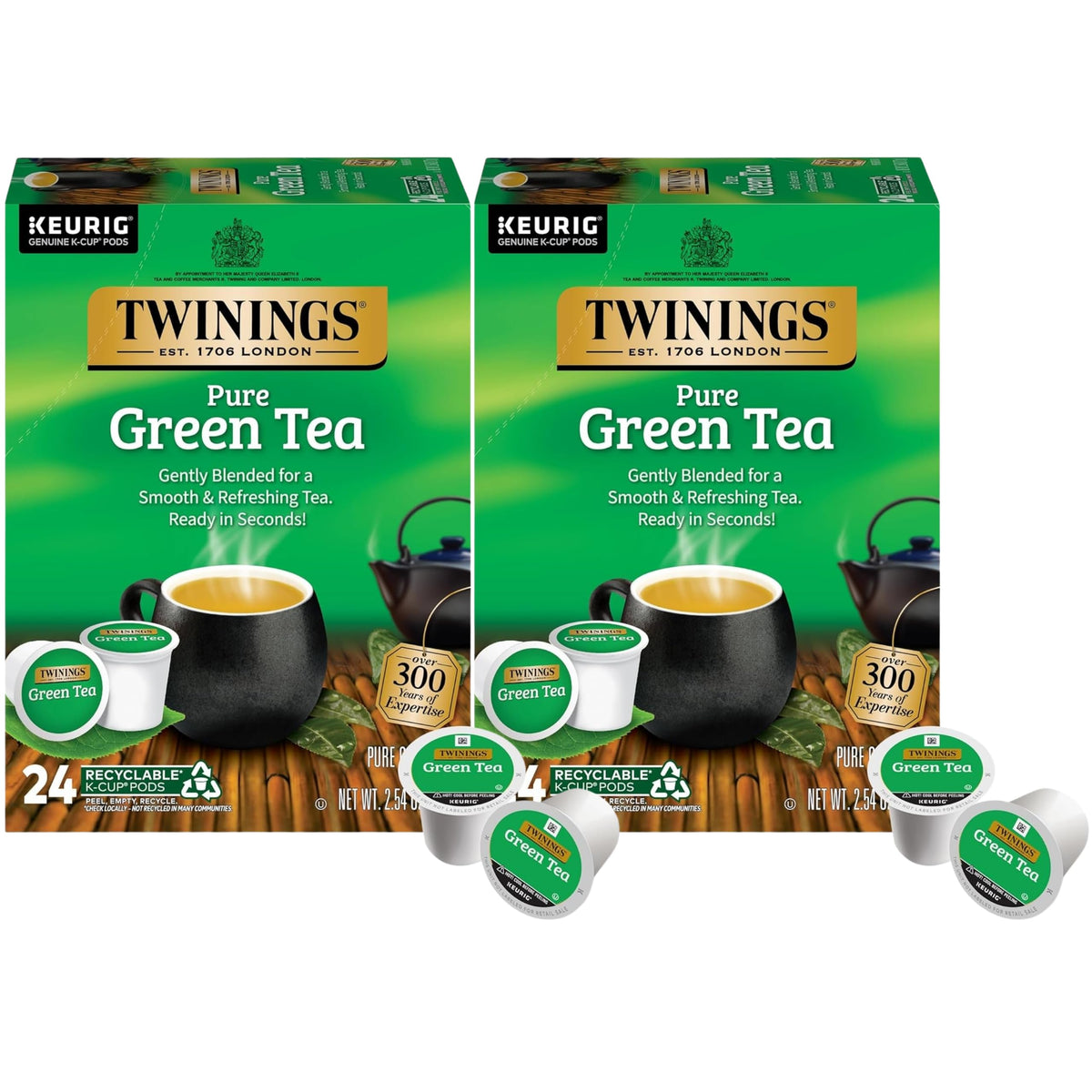 Twinings Pure Green Tea K-Cup Pods for Keurig, 24 Count (Pack of 2), Smooth Flavour, Enticing Aroma, Caffeinated, Enjoy Hot