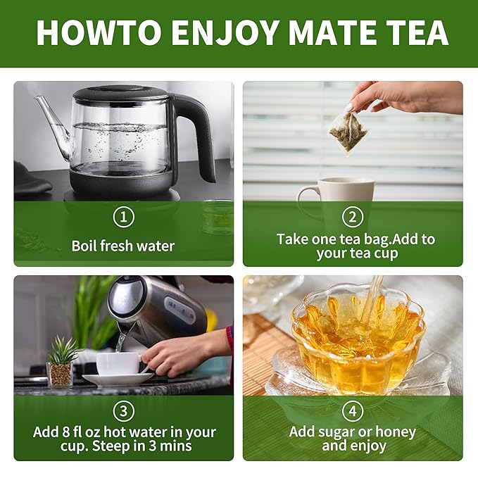 Yerba Mate Tea Bags with 40 Count - Supports Cardiovascular & Digestive Systems, Keep Youth.